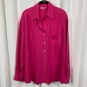 Bryn Walker Hot Pink Linen Long Sleeve Button Up Blouse Sz.L